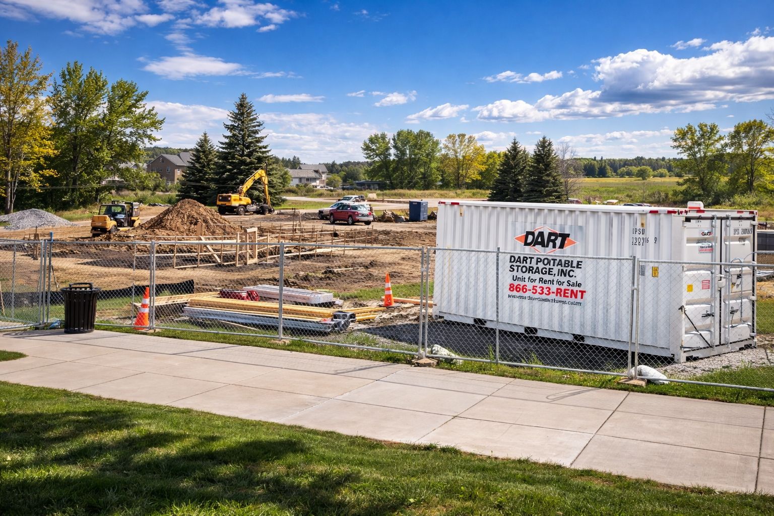 Storage container at construction site in MN